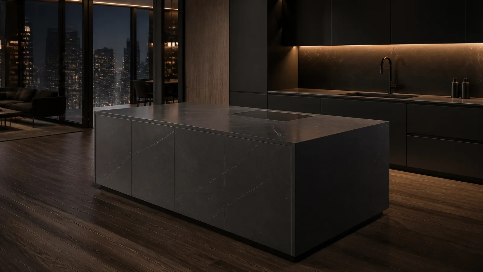 Smart kitchen island with quartz surface
