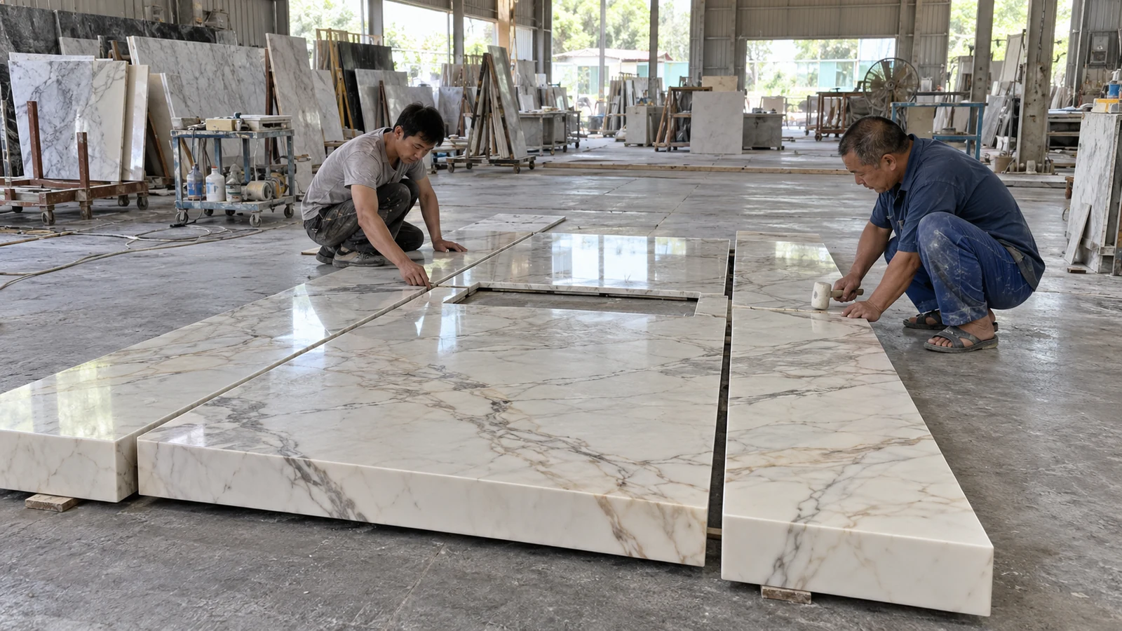 Ảnh minh hoạ: Ghép thử khô theo hạng mục trước khi đóng kiện – NHÂN BẢN STONE