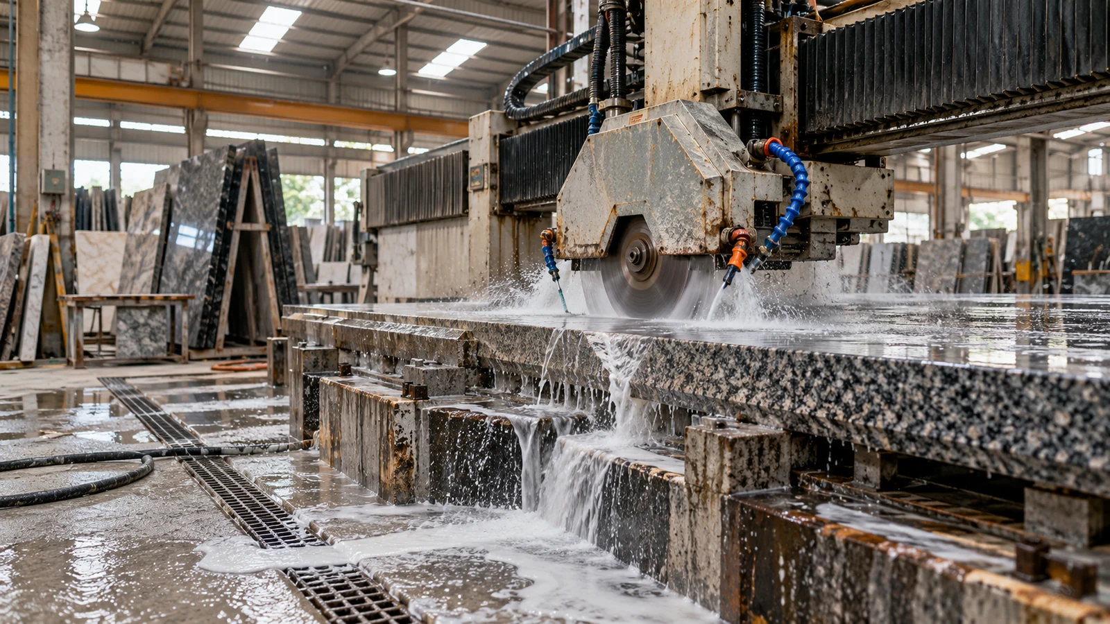 Ảnh minh hoạ: Bước 3: Cắt theo bản vẽ, gia công cạnh và xử lý vị trí khoét – NHÂN BẢN STONE
