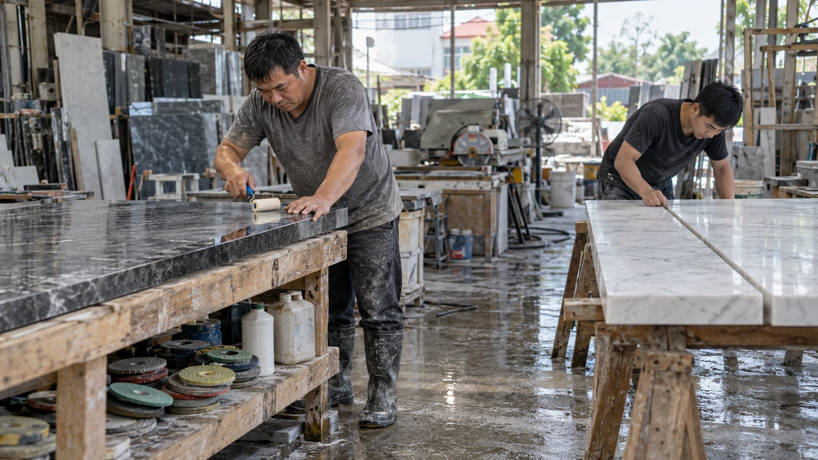 Ảnh minh hoạ: Bước 4: Đánh bóng, xử lý bề mặt và ghép thử theo phạm vi – NHÂN BẢN STONE