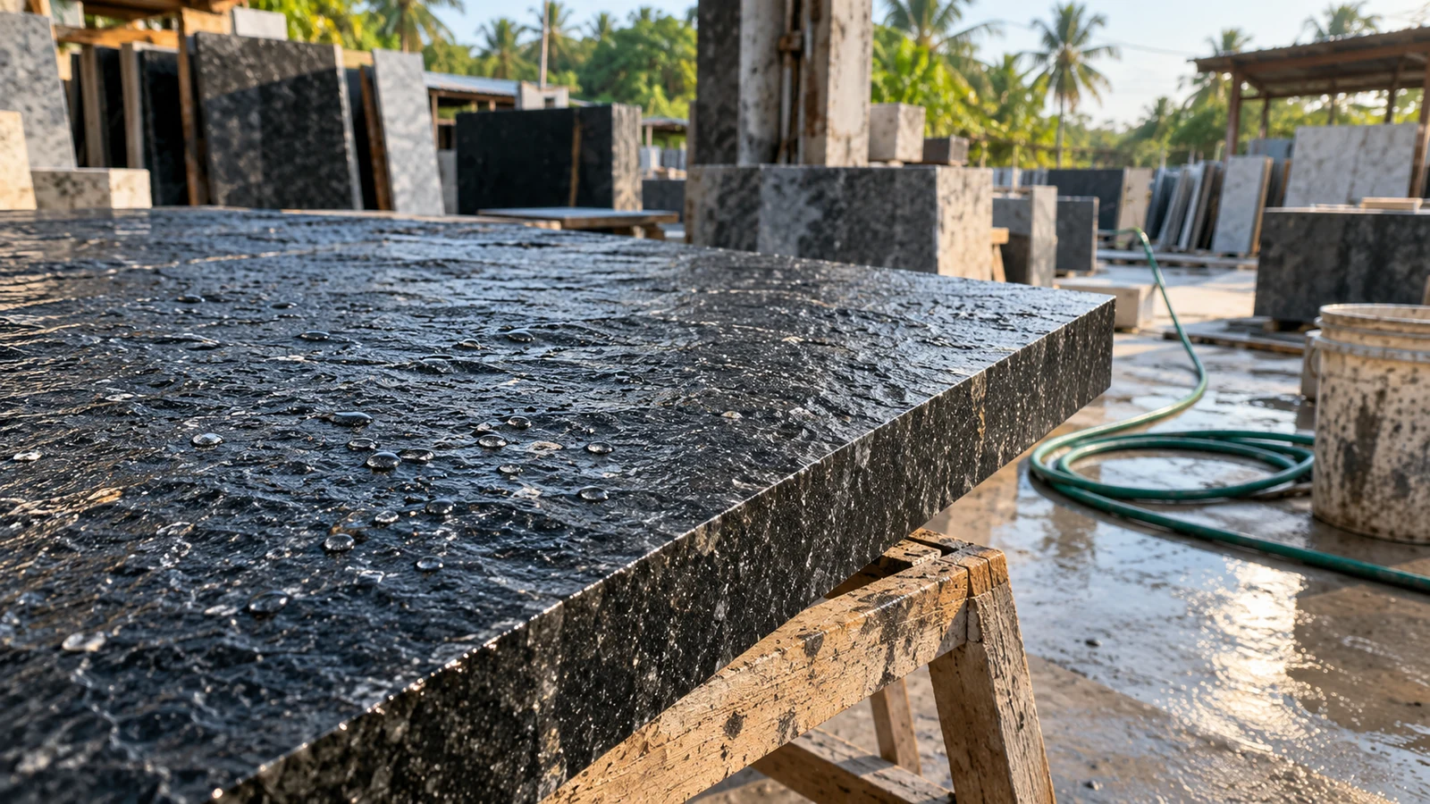 Kho Đá Hoa Cương, Marble & Đá Ốp Lát Tại TPHCM 12 Ảnh minh hoạ: Bề mặt chải da (Leathered / Brushed): Xúc giác tự nhiên, chống bám vân tay – NHÂN BẢN STONE