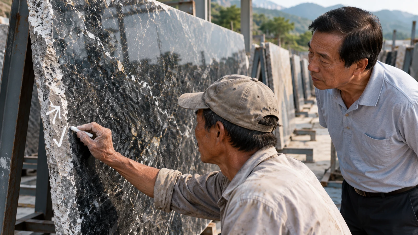 Kho Đá Hoa Cương, Marble & Đá Ốp Lát Tại TPHCM 21 Ảnh minh hoạ: Chốt mã đá, đánh dấu định vị vân và xuất kho bàn giao – NHÂN BẢN STONE